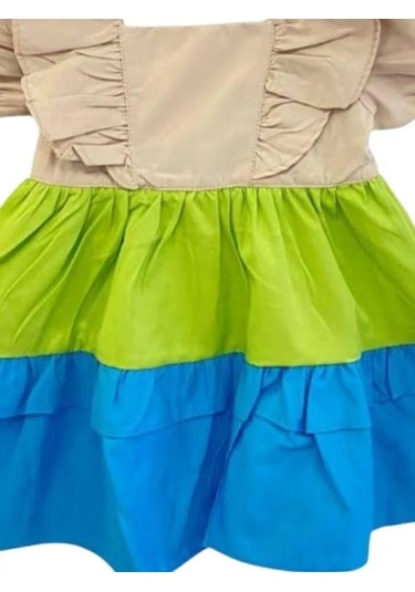 Çikoby Kız Bebek Fırfırlı Dokuma Elbise-13891 Çok Renkli