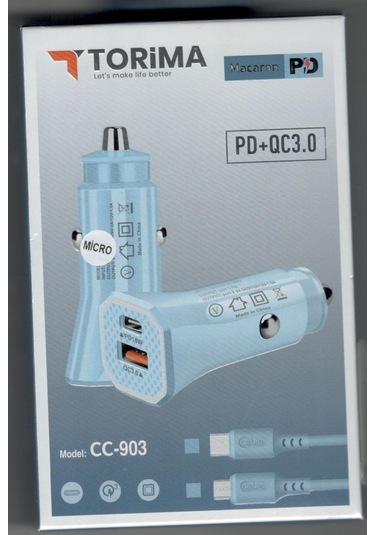Torima Cc-903 Pd18w+qc3.0 Renkli Micro Araç Şarj Aleti