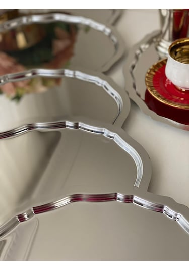 Paslanmaz Celik 6 Adet Oval Dalgali Servis Ve Sunum Tepsisi Gümüş