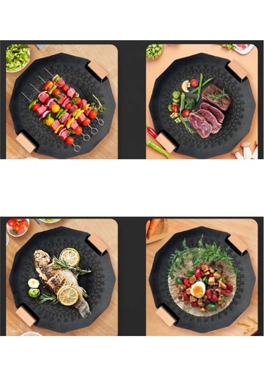 Xurunkeji Açık Hava Taşınabilir Kamp Altıgen Maifan Taş Yapışmaz Dumansız İndüksiyonlu Ocak Gazlı Çift Amaçlı Barbekü Plakası Siyah