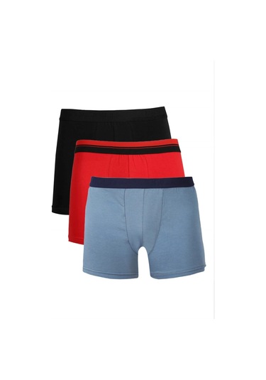 Giyim Erkek Penye 3'lü Boxer Siyah-kırmızı-indigo Çok Renkli