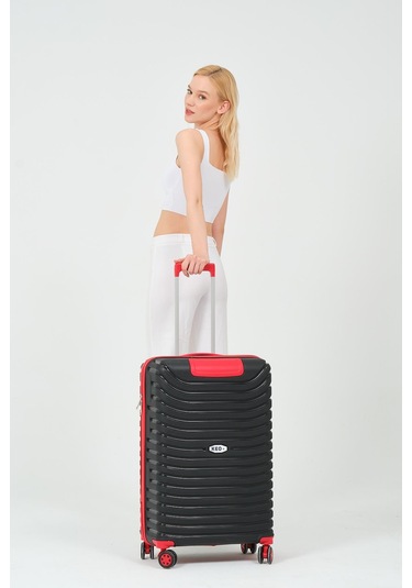 Siyah-kırmızı Orta Boy Silikon Kırılmaz Pp Valiz Siyah