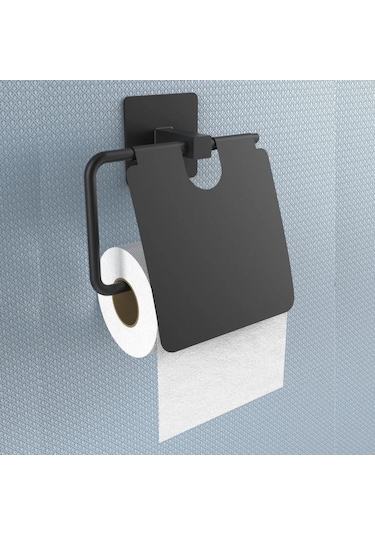 Banyo Dekoru İçin Yapışkanlı Paslanmaz Siyah Metal Kapaklı Tuvalet Kağıt Tutucu Diğer