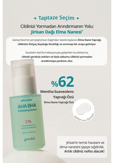 %3 Aha Bha & Elma Nanesi İçerikli Peeling Etkili Serum Goodal Applemint Aha Bha 3% Exfoliating Serum