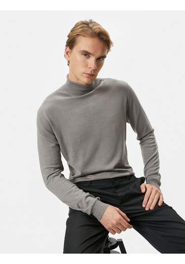 Koton Balıkçı Yaka Kazak Triko Basic Uzun Kollu Viskon Karışımlı Gri 4wam70055ht Gri