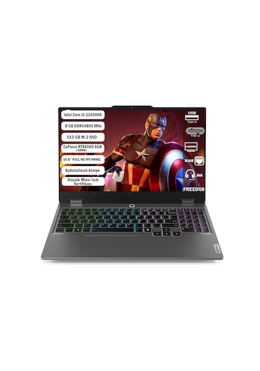 Lenovo LOQ 15IAX9 83GS007XTR i5-12450HX 8 GB 512 GB SSD RTX4060 15.6" Dos Dizüstü Bilgisayar