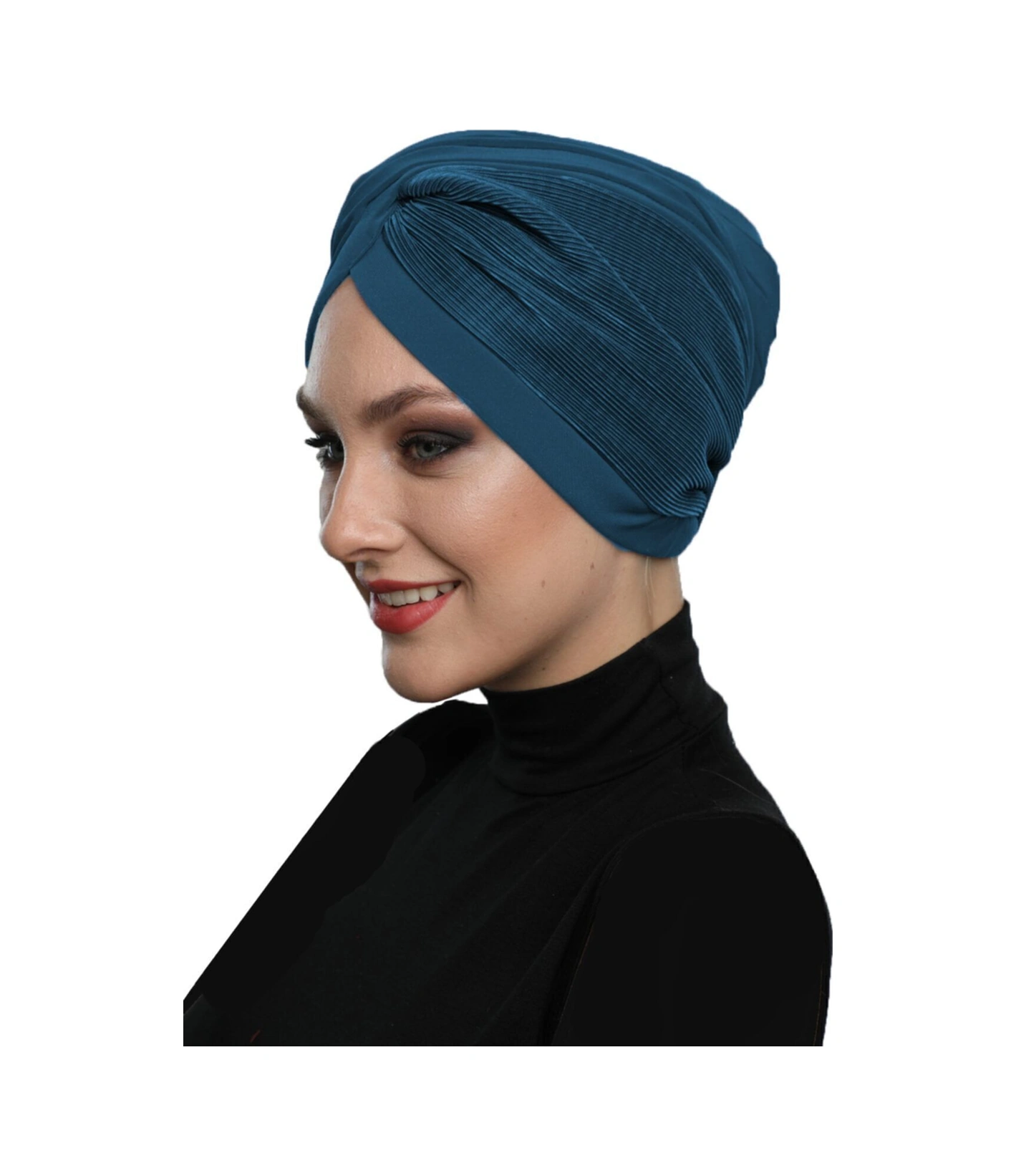 Çapraz Plise Astarlı Hazır Türban Ve Tesettür Bonesi Petrol