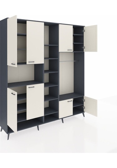 Hyperion Dolap 18 Raflı 8 Kapaklı Tek Askılı 220x44x243 Antrasit-aytaşı/antrasit Aytası/antrasıt