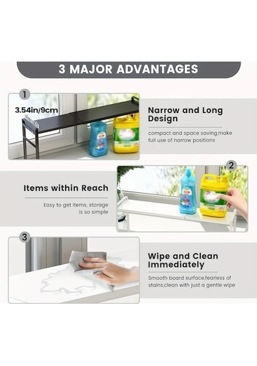 Trendooze Gaojunshop01 Beyaz Ekstra Geniş Mutfak Tezgahı Rafı Genişletilebilir Baharatlık Ev Dekorasyonu Beyaz