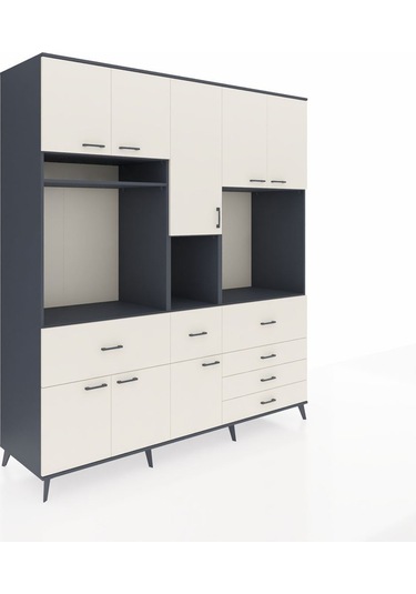 Kronos Dolap 10 Raflı 6 Çekmeceli 8 Kapaklı 220x59x243 Antrasit-aytaşı/aytaşı Aytası/aytası