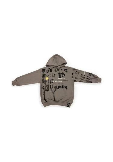 Carinos Erkek Çocuk Oversize Kalıp Kapüşonlu Batik Desenli Sweatsirt-14848 Gri