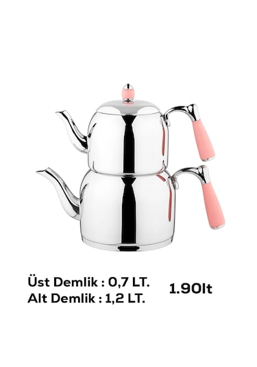 Özkent K-376 Armine Mini Boy Paslanmaz Çelik Çaydanlık Takımı Pem Pembe