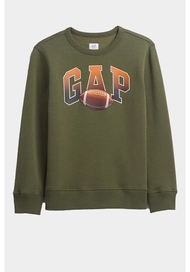 Gap V-fa Logo Çocuk Sweatshirt Haki