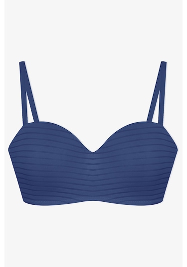 Kadın Dolgusuz Transparan Çizgili Toparlayıcı Straplez Sütyen İndigo