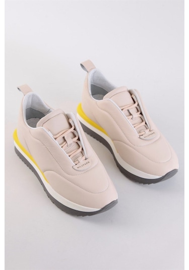 Balla Pudra Hakiki Deri Kadın Sneaker-Pudra