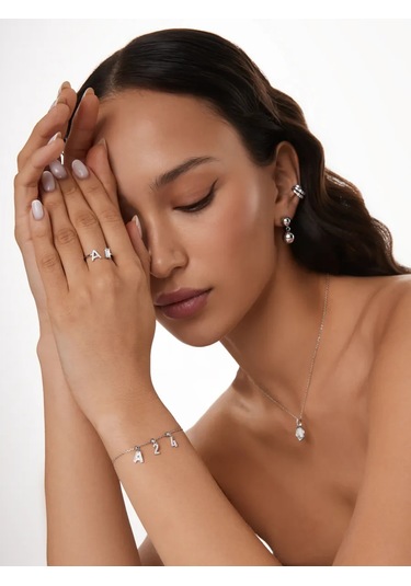 Miestilo 925 Ayar Ayarlanabilir A Harfli Gümüş Yüzük 242021158 Beyaz