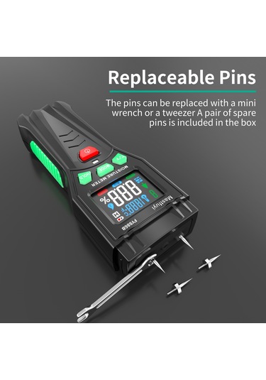 Springsun Mastfuyi Fy886b İğne Tipi Nem Ölçer, Hızlı Doğru Ölçüm, Görsel Gösterge, Ahşap, İnşaat Malzemeleri İçin, Pil Yok, Siyah+yeşil