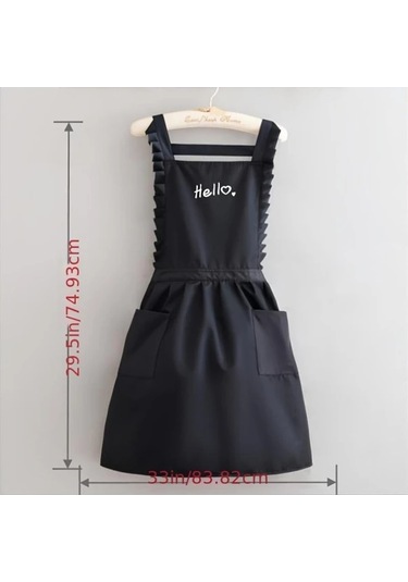 Dashanshop Siyah 1 Adet Moda Prenses Tarzı Önlük - Çift Cep Rüşvet Detay Hello Baskı Polyester