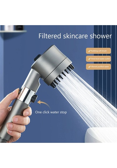Padalink C Gri Filtreli Duş Başlığı İle 3 Modlu Mesajlı, Suyu Filtre Eden Ve Su Tasarruflu Abs Duş Seti Filtre Pamuklu Gri