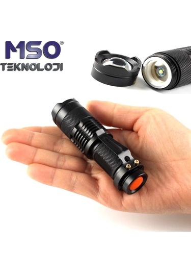 MSO Cree Q5 Led Ampül Mercekli Zoom El Feneri Siyah
