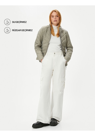 Koton Şişme Outdoor Mont Dik Yaka Cep Detaylı Fermuarlı Taş 4wak00338ew 4WAK00338EW080 Taş