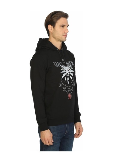 Bant Giyim - The Witcher Siyah Kapşonlu Erkek Sweatshirt Hoodie Siyah