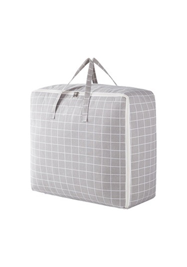 Yaozixa Büyük Boy Pamuk Keten Depolama Çanta - Battaniye, Giysi, Yorgan İçin Geniş Hacimli Gri Kareli Organizer Çok Renkli