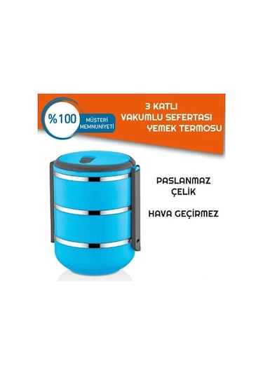 Sefer Tası Yemek Termosu Saklama Kabı Termosu 3lü - Çelik Çok Renkli