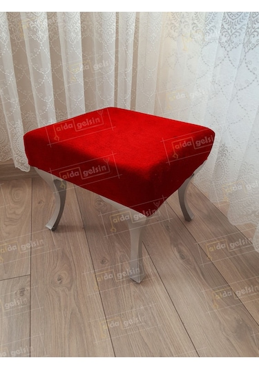 Ayak Ucu Kapı Önü Antre Düz Bench Puf Gümüş Ayak Kırmızı