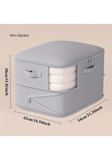 Xuweiwei 2 Katmanlı Gri Fermuarlı Büyük Tasarruf Saklama Çantası Seygi Gri