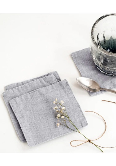 Açık Gri Keten Bardak Altlığı 4'lü Set Gri