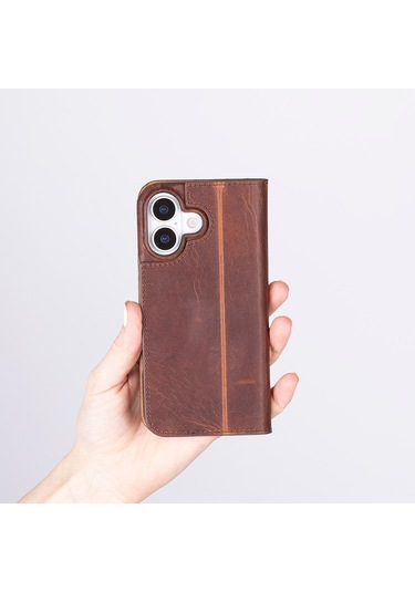 Bloomcase Sonat Mahogany Saddle Hakiki Deri iPhone Uyumlu 17 6.3" Folio Kılıfı Kahverengi
