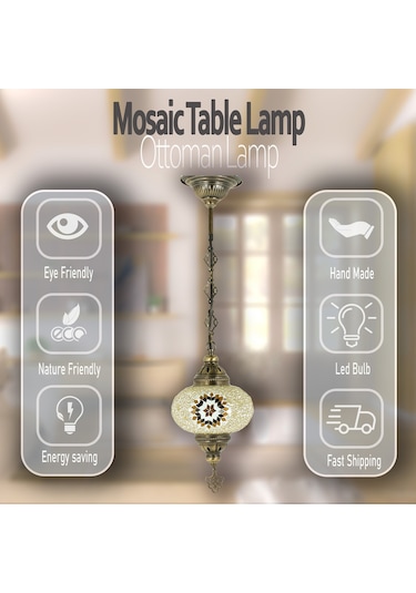 Mozaik Lamba Tekli Sarkıt Tavan Lambası Otantik Avize Renkli