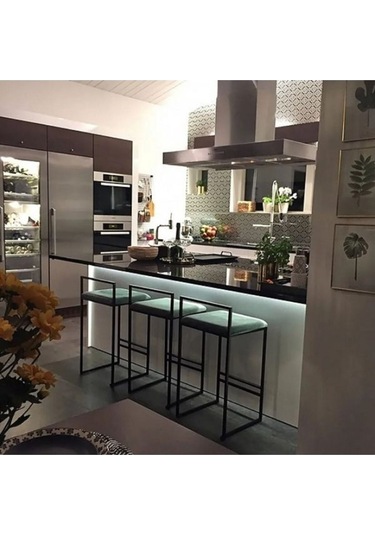 Lora Yeşil Kumaşlı Metal Bar Sandalyesi Siyah