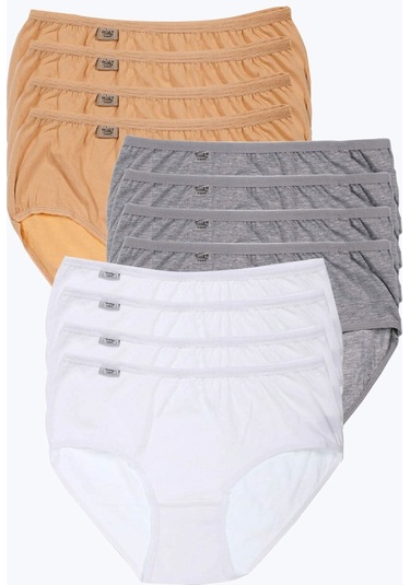 Kadın Beyaz Gri Ten Rengi Pamuklu Yüksek Bel Bato Külot 12'li Paket 001