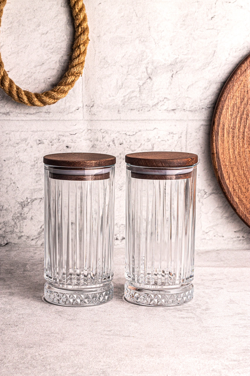 Mira 2'li Ahşap Vakumlu Kapaklı Cam Saklama Kabı 450 Ml 2 Adet Ahşap