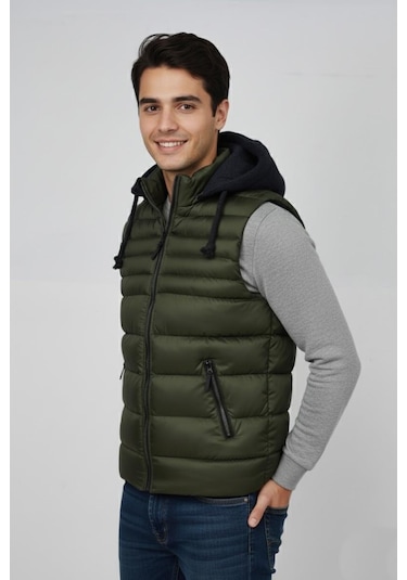 Erkek Kapüşonlu Spor Yelek 4300 Bgl-st04895 Haki