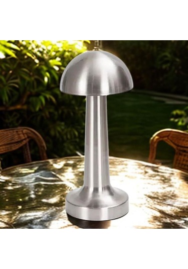 Ollevra Mantar Model Silver Renk Şarjlı Dokunmatik 3 Renkli Led Masa Lambası Gri