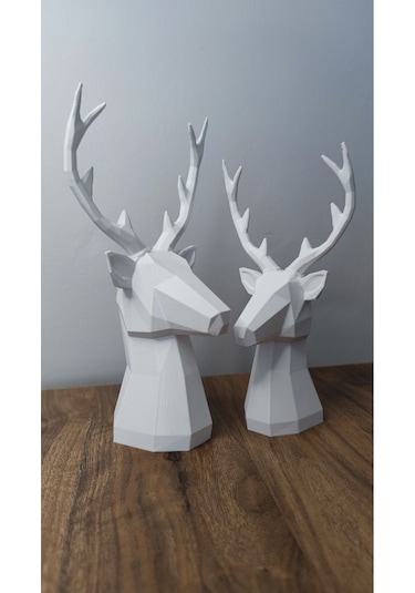 2 Li Set Geyik Figürlü Modern Dekoratif Hediyelik Biblo Beyaz 22cm/19cm Gizzstore Home