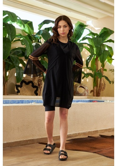 Remsa Mayo Üzerine V Yaka Kısa Pareo 429-350 Siyah Siyah