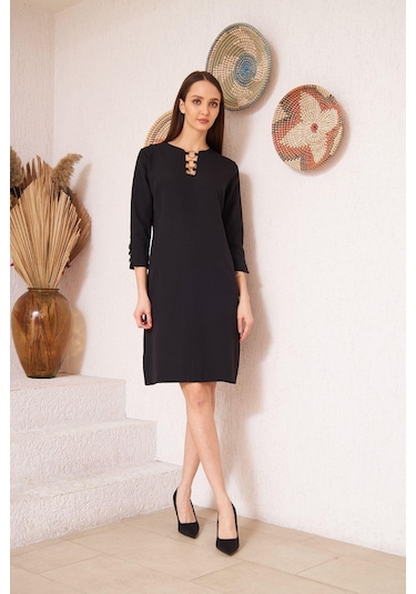 Darlin Moda Siyah Metal Aksesuar Detaylı Abiye Elbise Dm1014