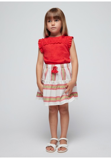 Kız Çocuk Çizgili Etek-kırmızı Kırmızı