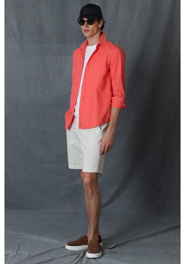 Lufian Makro Erkek Smart Gömlek Comfort Slim Fit Mercan