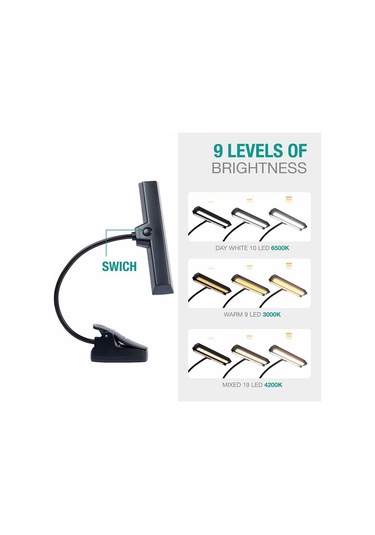 Dofolink 19 Led'li 3 Renk Sıcaklığı 3 Parlaklık Seviyesi Ayarlanabilir Göz Koruyucu Okuma Işığı - Not Işığı, Müzik Işığı, 2070a Şarjlı Model Diğer