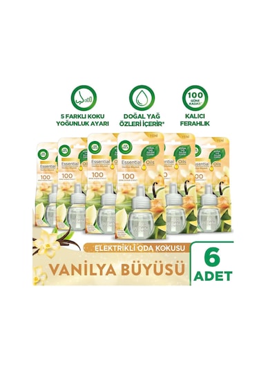 Air Wick Elektrikli Oda Kokusu Yedek Şişe Vanilya Esansiyel Yağlar İçerir 6 x 19 ML