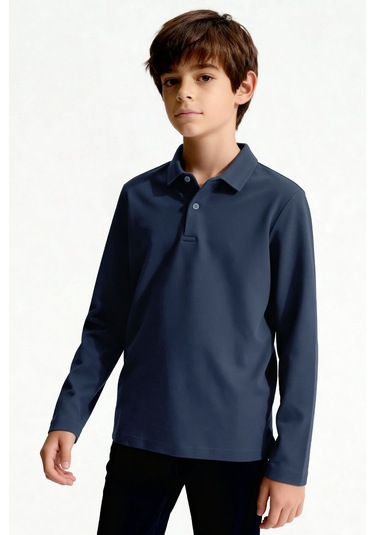 Tommylife İndigo Polo Yaka Basic Uzun Kollu Erkek Çocuk T-shirt - 11170 İndigo