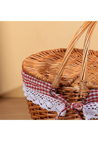 Homyl Piknik Sepeti Kırsal Pratik Hasır Depolama Park Açık Kırmızı Kareli