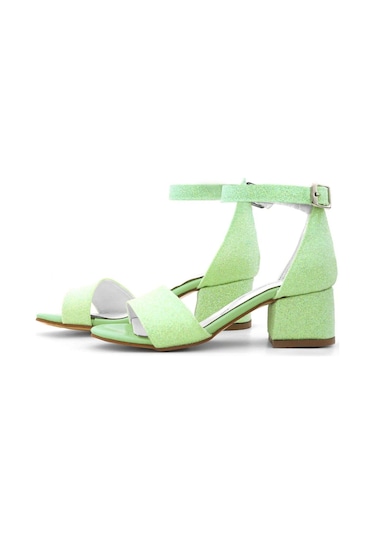 Lilo Simli Yeşil Tek Bantlı Kız Çocuk Topuklu Abiye Ayakkabı Yeşil