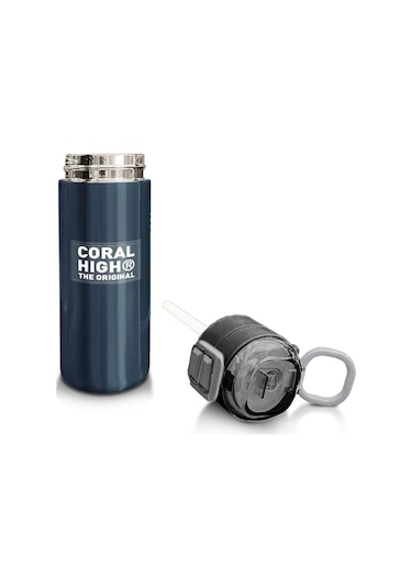 Coral High Kids Lacivert Turuncu Çizgili Pipetli Ve Direkt İçim Çelik Termos 500 Ml 31998 Lacivert - Turuncu