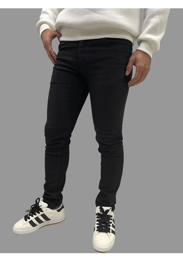 Erkek Dar Paça Düz Newone Siyah Kot Pantolon Siyah